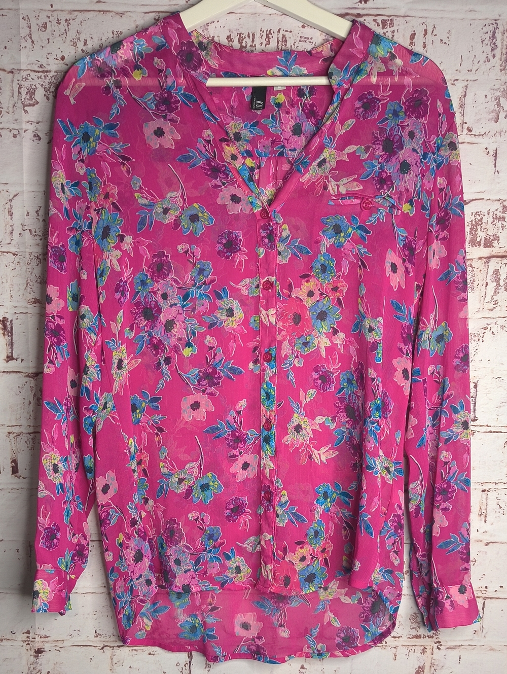 KUT from the Kloth Woman's Long Sleeve Magenta Pink Floral Top Size Medium